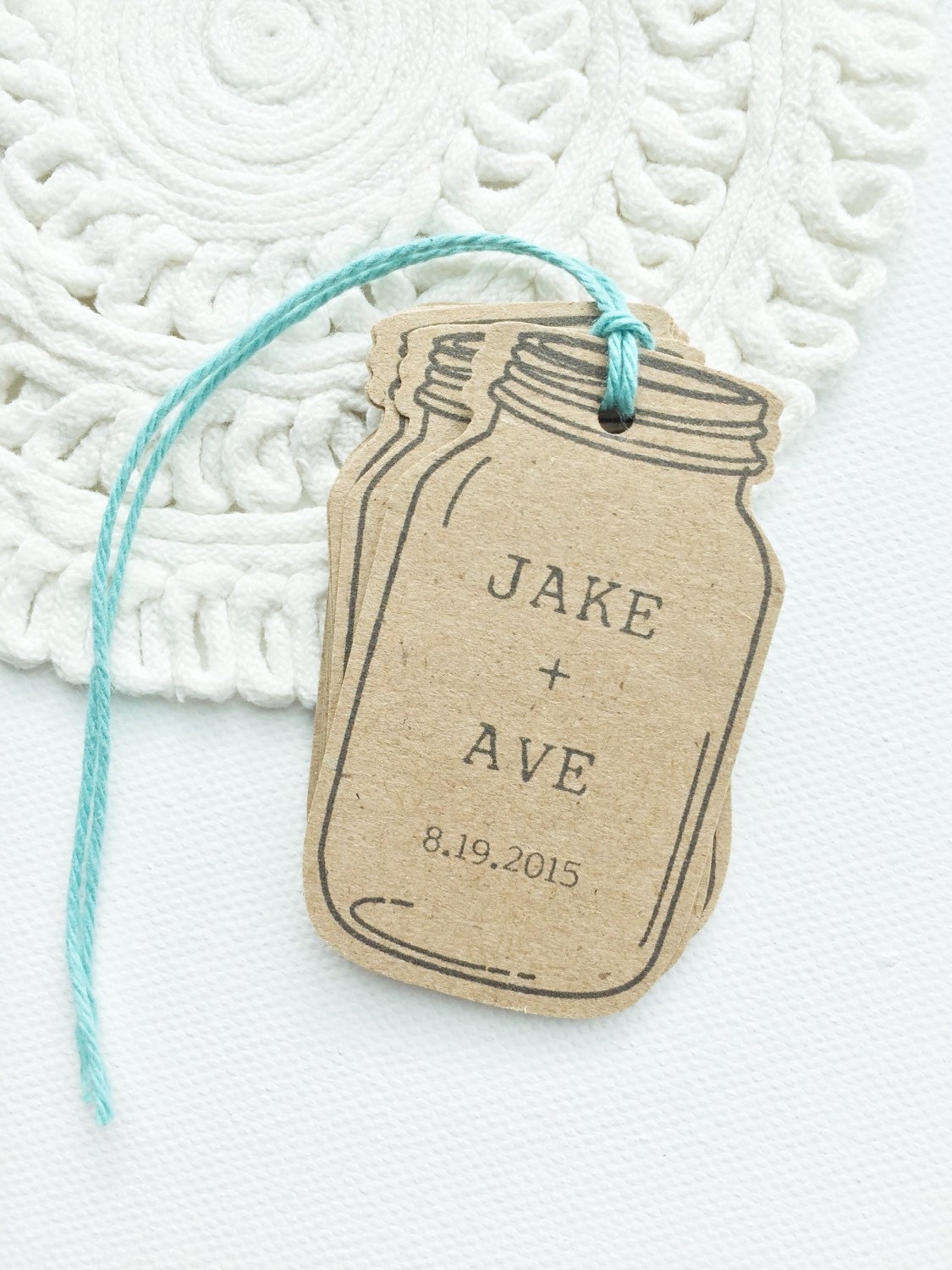 Mason Jar Favor Tags. Custom Rustic Wedding Mason Jar Tags.