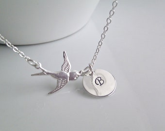 Bird Initial Necklace, Silver Bird Necklace, Silver Necklace, Gifts for Girls, Bridesmaid Gifts, British Seller UK, Woodland Wedding, Nature