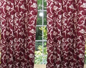 maroon Curtains Pair patterned vines Tab Top Drapes Window treatments drapery Panels 96