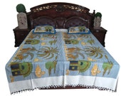 Cotton Bedding Bedspreads Nature Printed India Handloom Cotton 3 pc set Bed Cover picnic throws