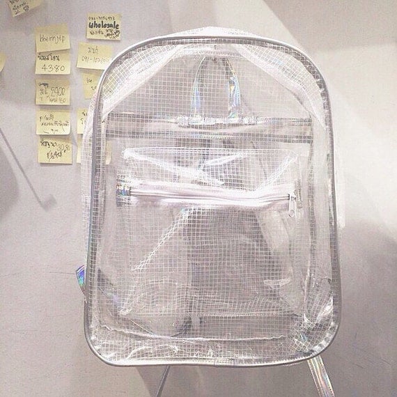 Clear Backpack Transparent Rucksack White Grid by pingypearshop