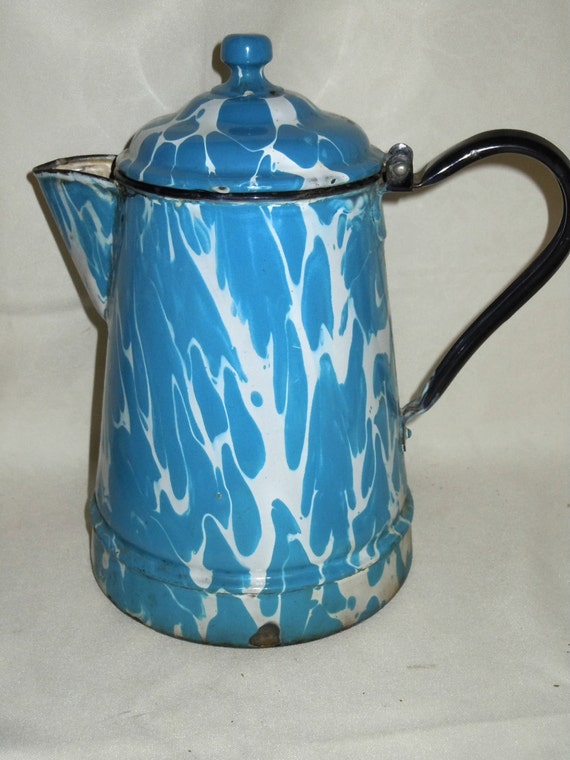 Blue Swirl Graniteware Coffee Pot by TheShastaLakeShop on Etsy