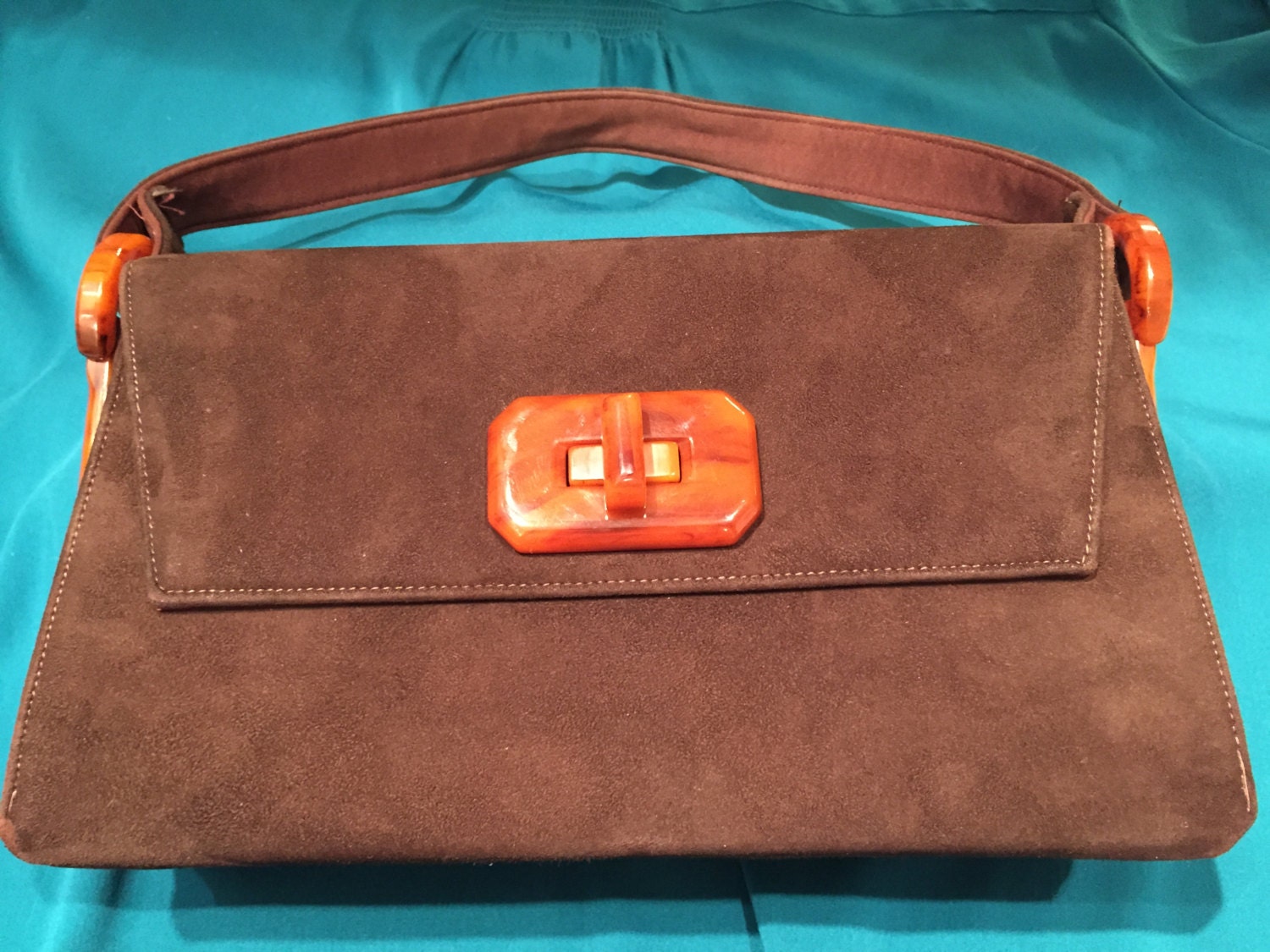 Vintage KrugerRessner Creation Suede with Bakelite Handbag