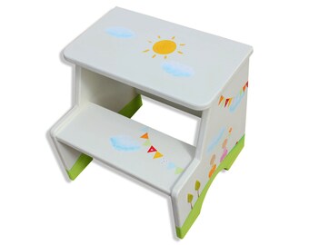 Children Furniture, Toddler Furniture, Hand Painted Furniture, Handmade Furniture, Toddler Girl Gift, Painted Step Stool, Bathroom Furniture