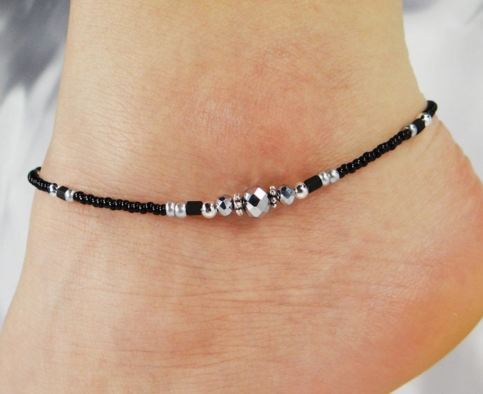 Anklet Ankle Bracelet Metallic Silver Anklet Black Anklet