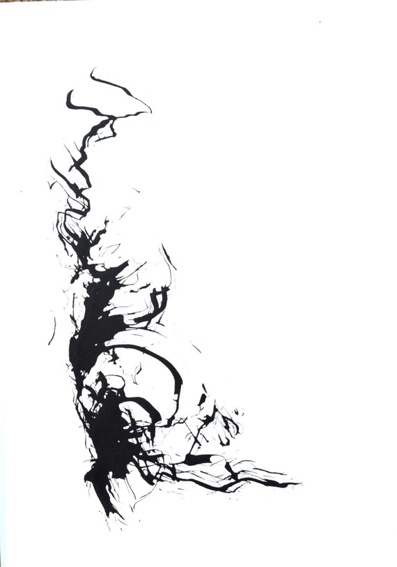 A4-Original abstract art ink drawing-Black and