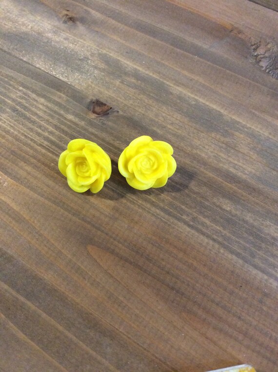 Items similar to Yellow rose stud earrings on Etsy