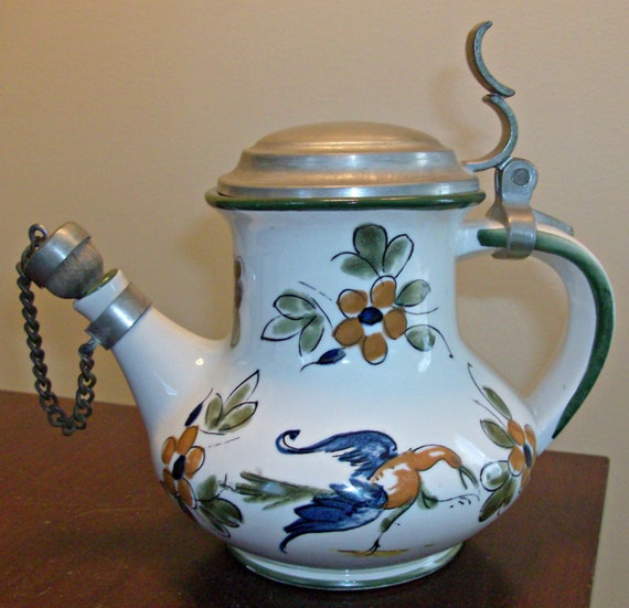 Vintage Capodimonte Teapot w/Pewter Lid by 3ShabbyGals on Etsy