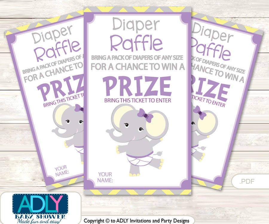 purple elephant diaper raffle tickets printable for baby
