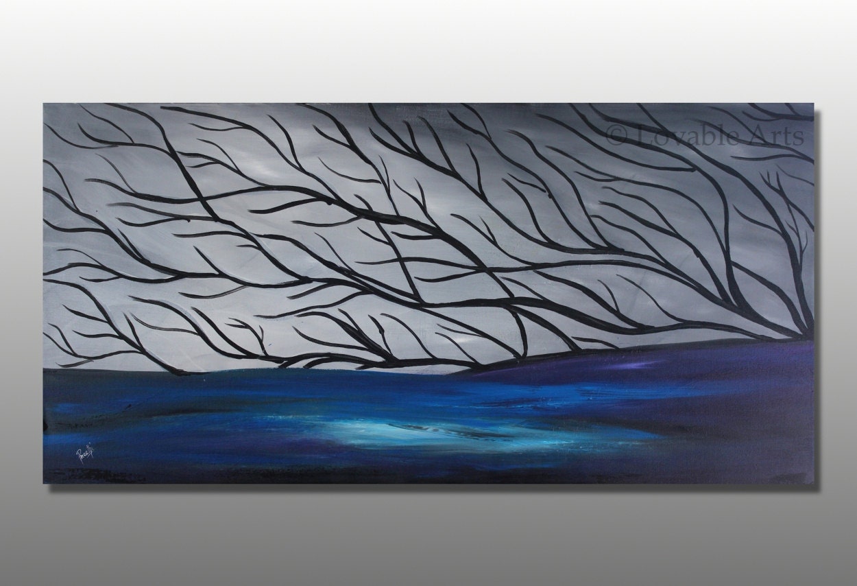 ORIGINAL Grey and blue Abstract Painting 48 grey Modern