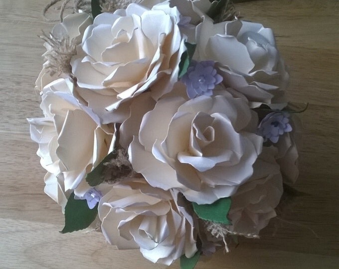 Ivory Bridal Bouquet with Rustic Accent, Paper Wedding Bouquet, Wedding Bouquet, Paper Roses, Wedding Flowers