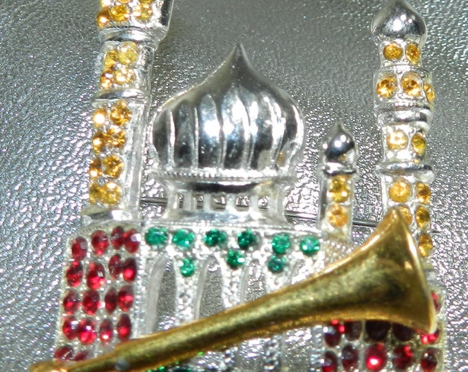 Antique Vintage ORA Signed Brooch, Collectible Designer, Taj Mahal Shiner Pin Rhinestones Vintage Fashion Jewelry Jewellery