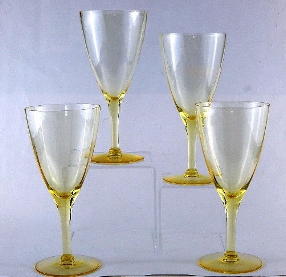 Wine Glasses Formal Dining Depression Yellow Glass Elegant
