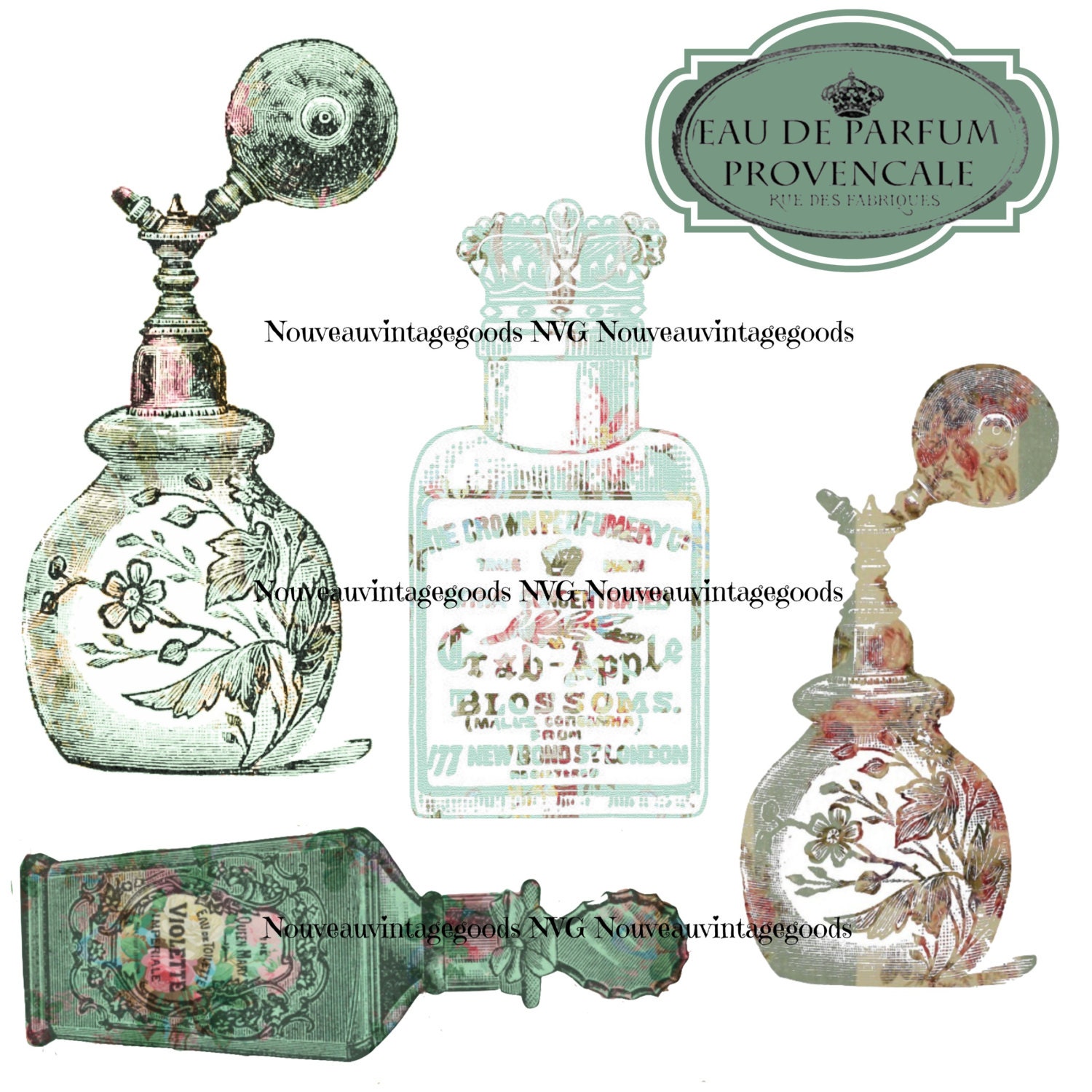 Vintage Digital Shabby Perfume Bottles Printable Perfume