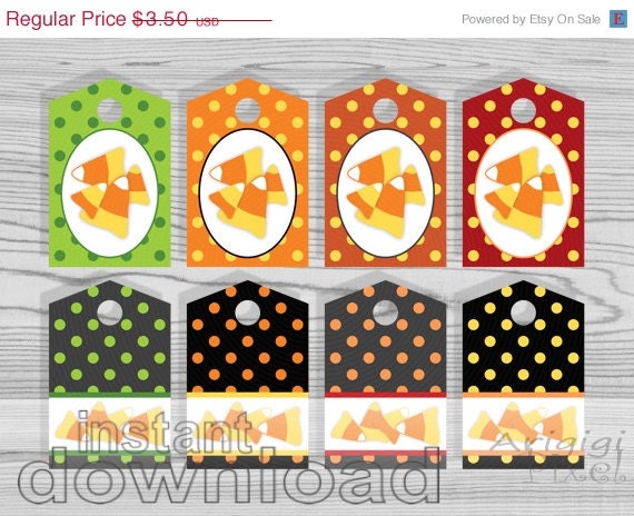 ON SALE 70 % OFF candy corn polka dot gift tag, Halloween colors, printable front and back side, hang label / tag instant download Pdf file, Il_570xn