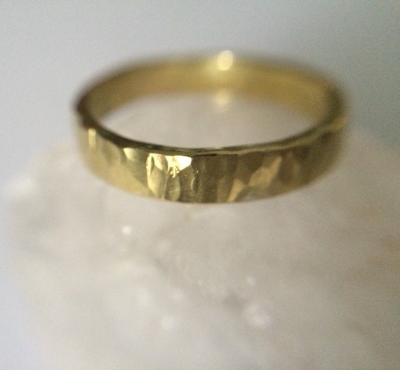 18kt Gold Wedding Band hammered 18 karat gold ring rustic