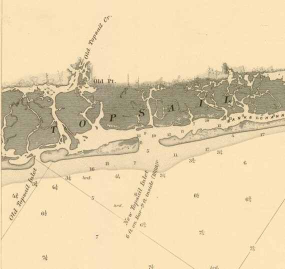 Bogue Inlet to Old Topsail Inlet 1889 North Carolina by Oldmap