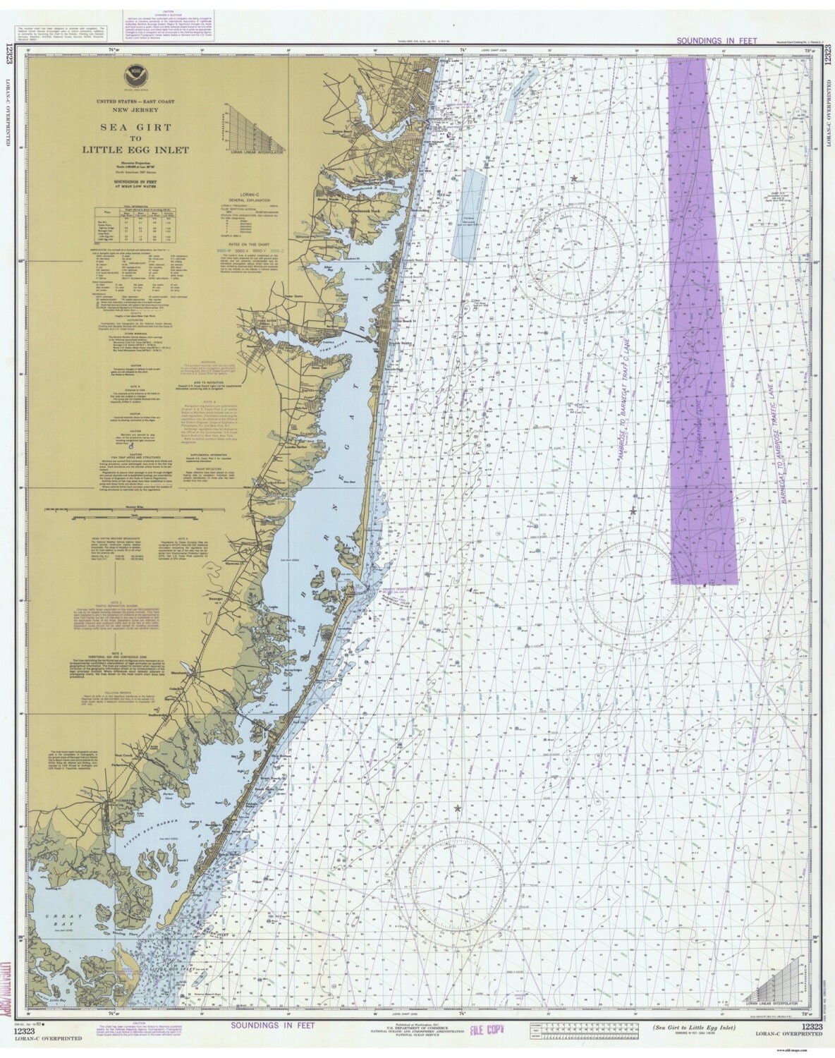 Sea Girt Light to Little Egg Inlet 1983 New Jersey by Oldmap