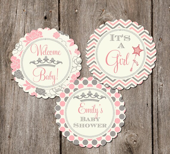 Pink and Grey Floral Baby Shower Cupcake Toppers- Printable Il_570xn