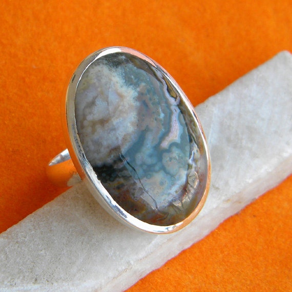 Moss Agate Ring Moss Agate Silver Ring 925 Sterling by JewellryMe