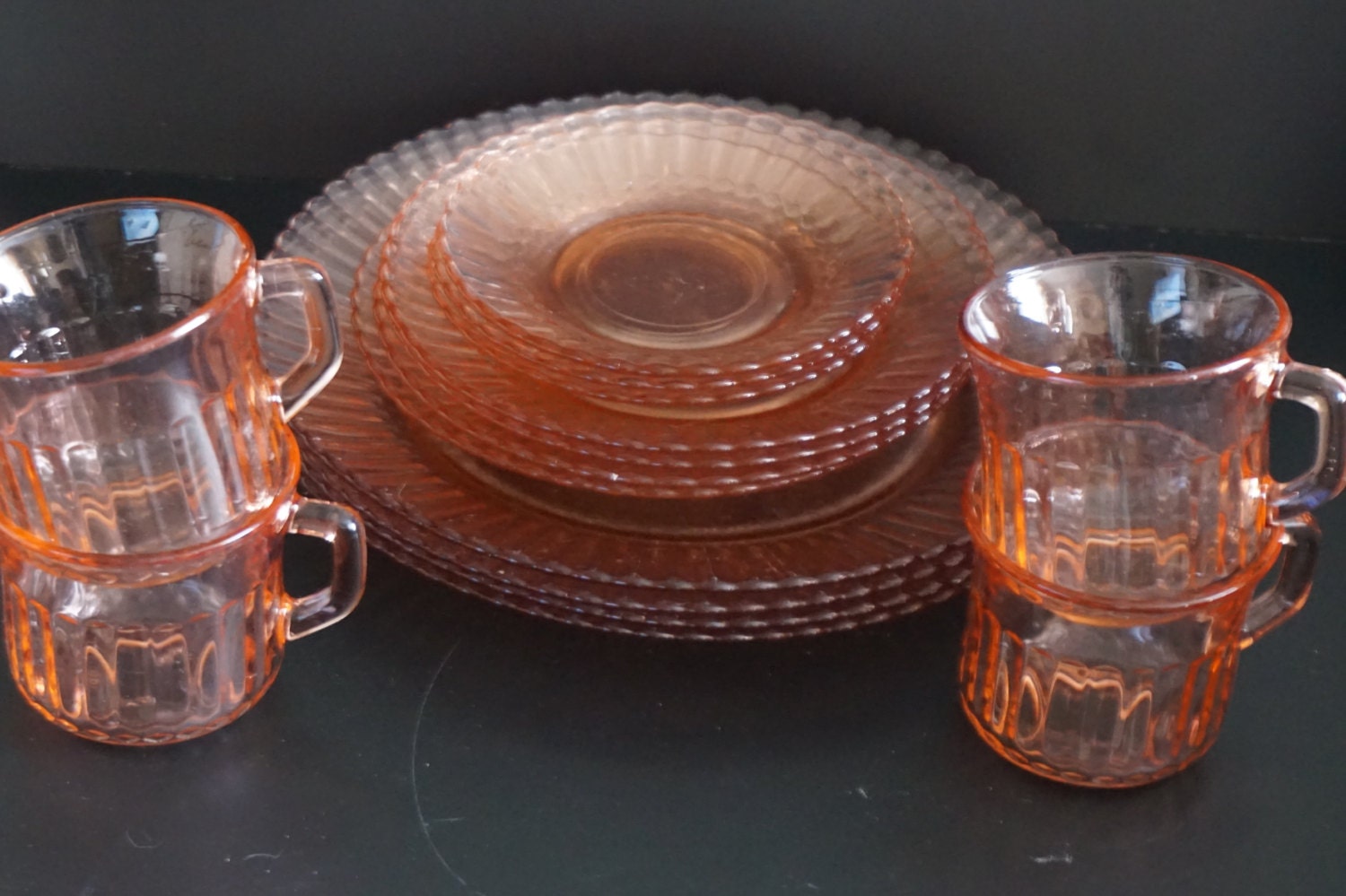 Vintage Set Of Fortecrisa Pink Glass Dishes   Il Fullxfull.743984513 86dy 