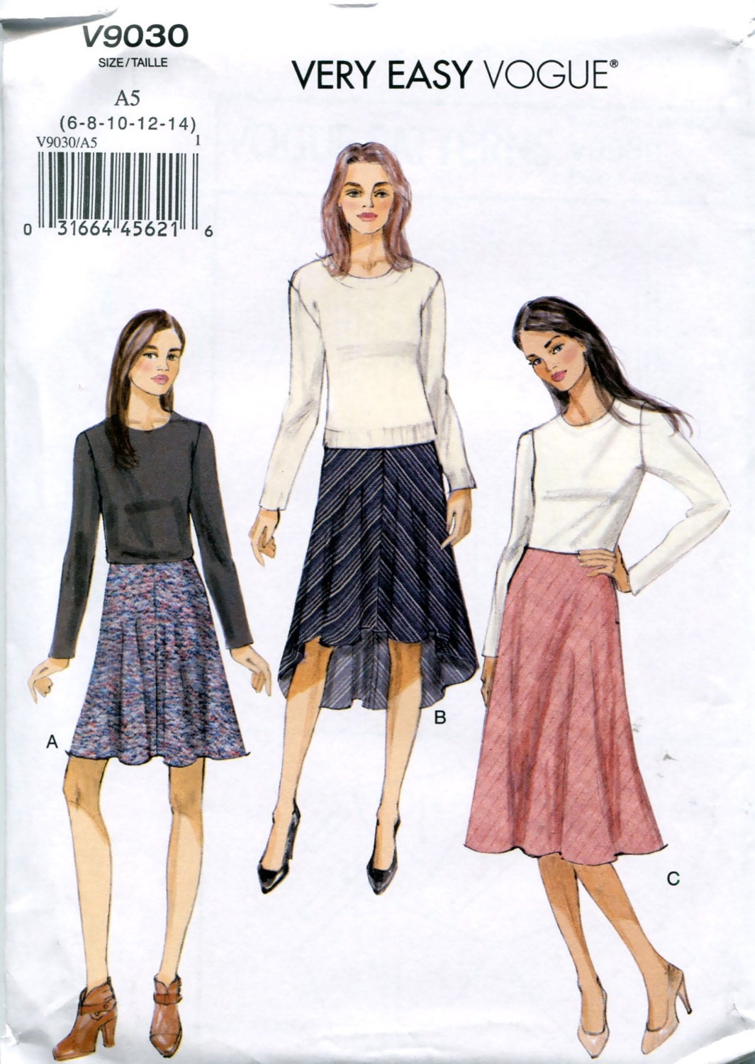 VOGUE SKIRT PATTERN Bias Cut HighLow Skirts Above Below Knee Skirts