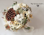 SALE! Boho Rustic Bridal bouquet Wedding bouquet Winter bouquet Succulents Cotton Ivory bouquet Keepsake Natural look bouquet Ready to ship