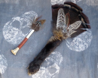 Fox Paw Taxidermy, Magic Wand, Feather Fan, Altar Decor, Victorian Curiosity, Oddity