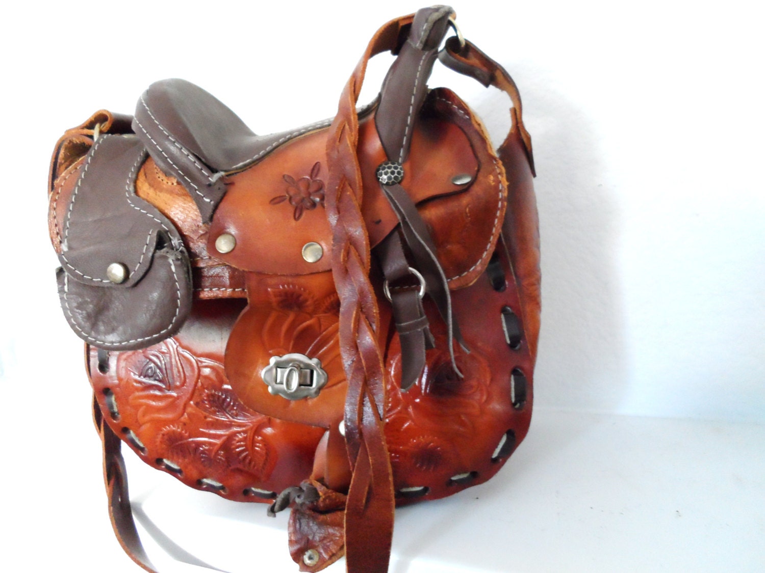 SALE Leather Saddle Shaped Hand Bag Equestrian Riding Vaulting