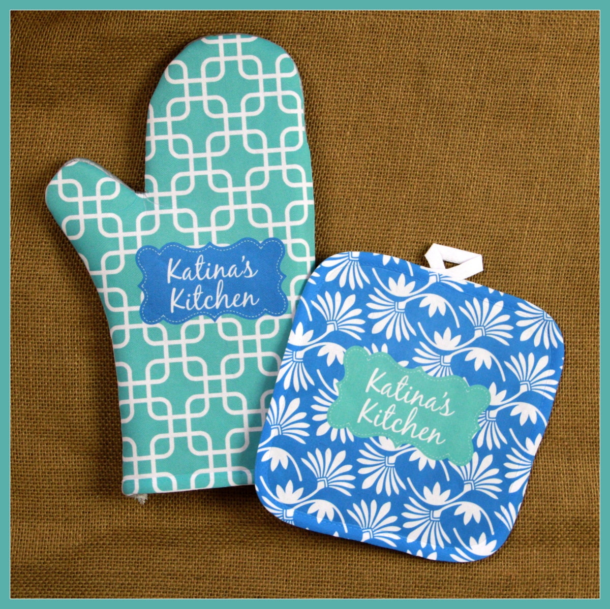 Oven Mitt Pot Holder Monogrammed Gift Set Personalized Oven