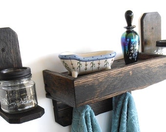Handcrafted Primitive / Rustic Pallet Wood Wall Shelf and Sconce Set
