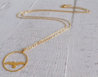 Long Gull Necklace, Sea Gull Silhouette, Long Necklace, Gold Necklace, Minimalist Necklace, Marine life Jewelry, Nature, sea life
