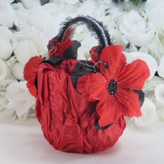 Flower Girl Basket Red And Black Wedding by AVCustomDesigns