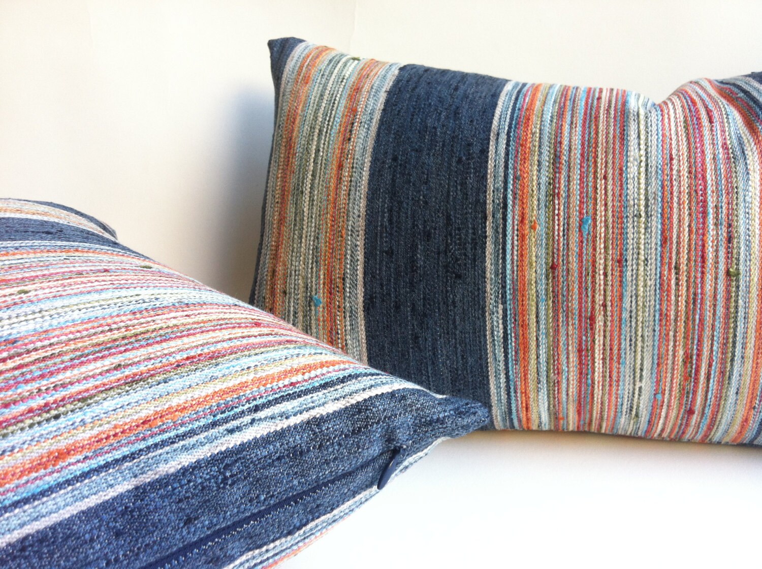 One Indigo Stripe Designer Zipper Pillow Cover 18x18 24x24
