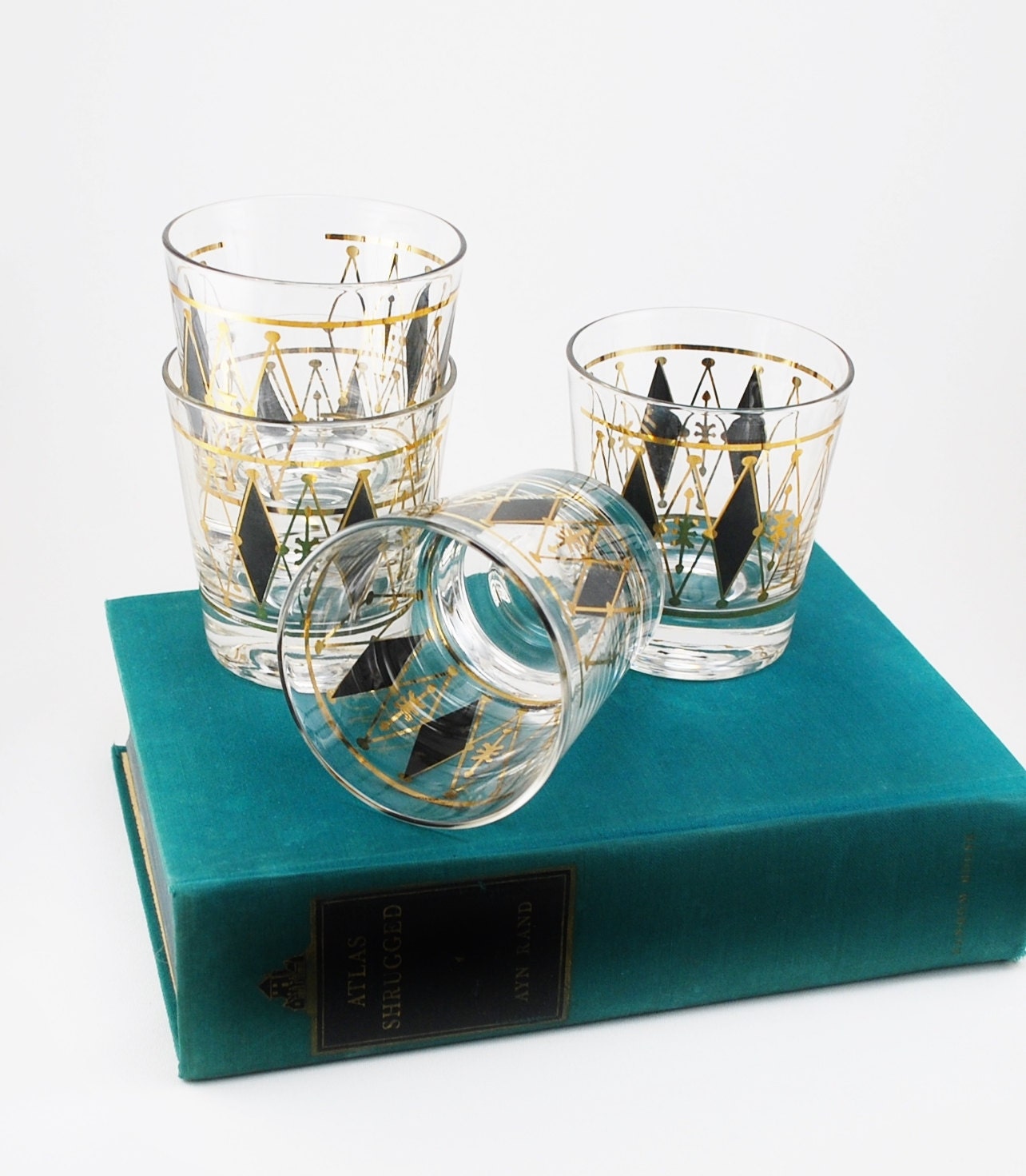 Mid Century Black And Gold Cocktail Whiskey Glasses Argile