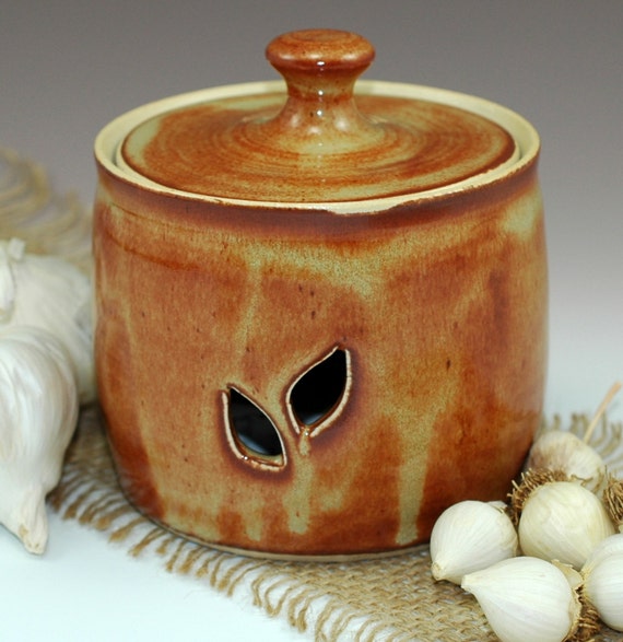 Pottery Garlic Keeper Garlic Storage Jar Ceramic by MudFirePottery