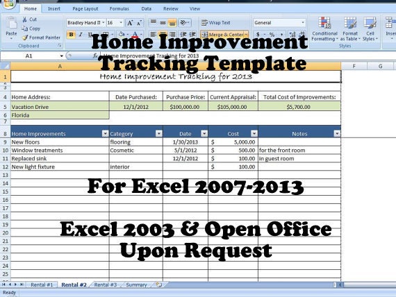 Home Improvement Tracking Template in Excel Spreadsheet