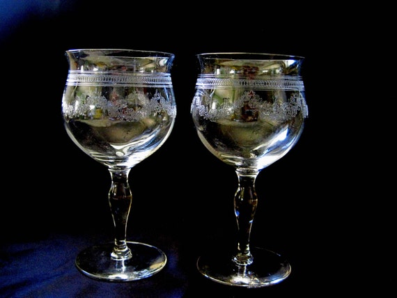 Vintage Lead Crystal Wine Glasses Set Of 4 Needle Etched 9073