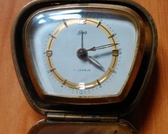 german SCHATZ vintage mechanical voyage table alarm clock not working 1960s, with 7 jewels rubies