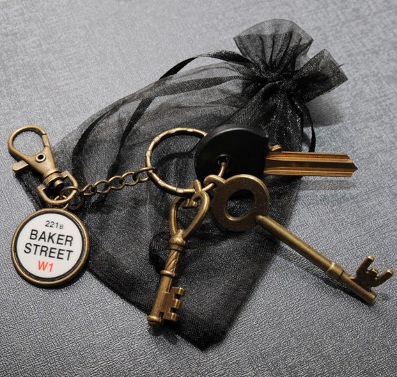BBC Sherlock set of 221B Baker Street keys on a keychain / bag