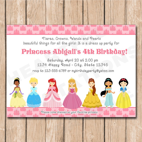 Princesses Birthday Invitation Princess Dress Up Belle