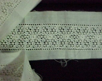 Antique White Eyelet Insert Cotton Lace, 1 Yard 23" x 3" Never used