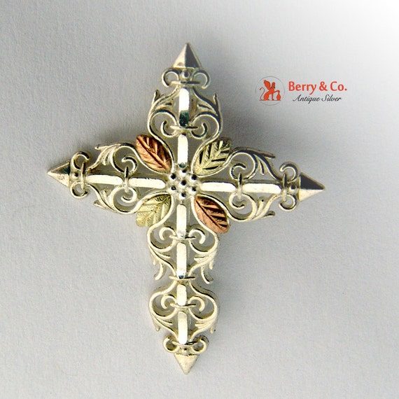 Ornate Cross Pendant Sterling Silver 12 K Rose and by BerrysGems