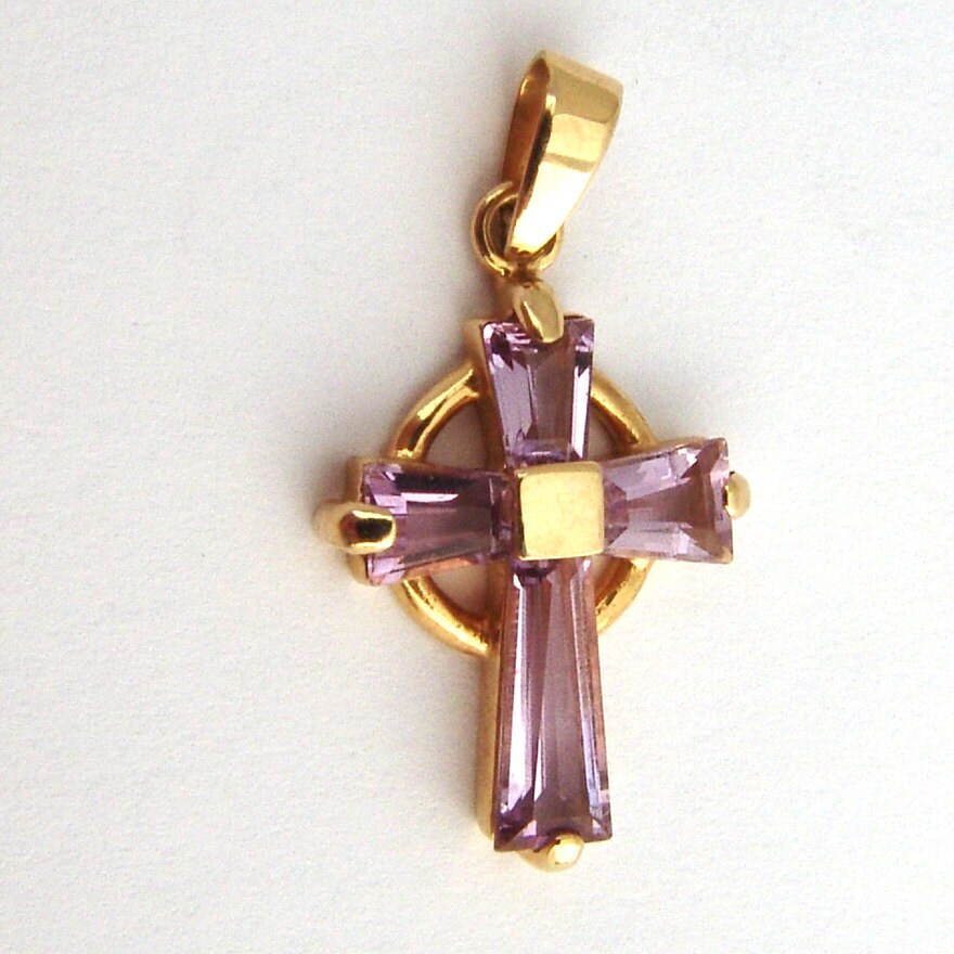 Catholic Cross Pendant Amethyst 14 Gold by BerrysGems on Etsy