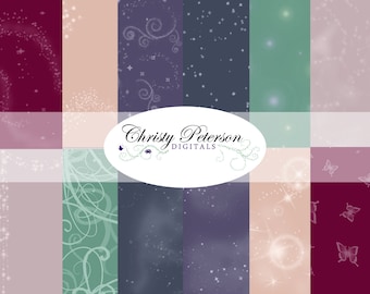 Digital Fairy Tale Scrapbook paper 12x12 set of 12 for Princess and Fairy smokey colors- tones