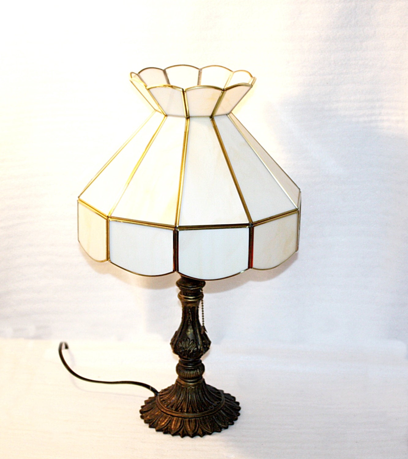 Vintage Slag Glass Shaded Table Lamp Shade is by QUEENIESECLECTIC