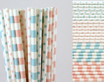 Pink and Blue Paper Straws-Gender Reveal Party Straws-Striped Straws-Baby Blue Straws-Polka Dot Straws-Baby Pink Straws-Baby Shower Straws