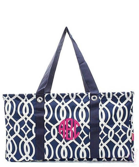 Personalized Large Utility Tote Bag Ivy Moroccan Navy Blue White Beach ...