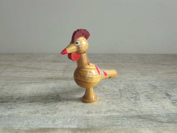 Wooden Bird Whistle Cockerel Soviet vintage Ukrainian folk