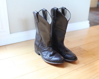 vintage chocolate brown leather cowboy boots womens 7 *